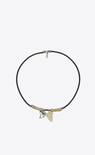 Shark tooth necklace in crinkled leather